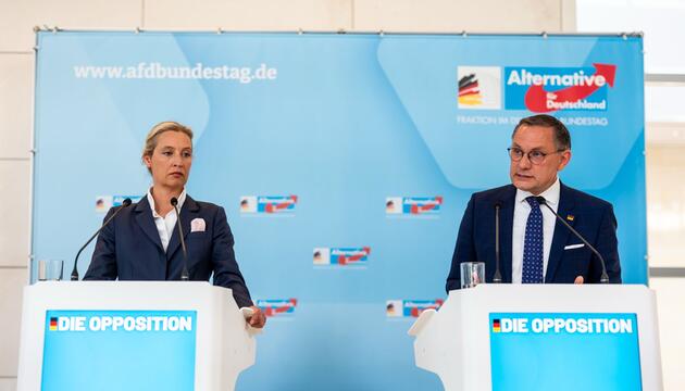 AfD-Chefs Alice Weidel (l.) und Tino Chrupalla (Archivbild)