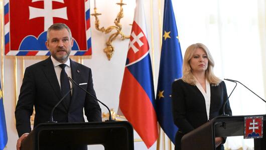 Peter Pellegrini & Zuzana Čaputová bei einer Pressekonferenz nach dem Angriff auf Robert Fico.