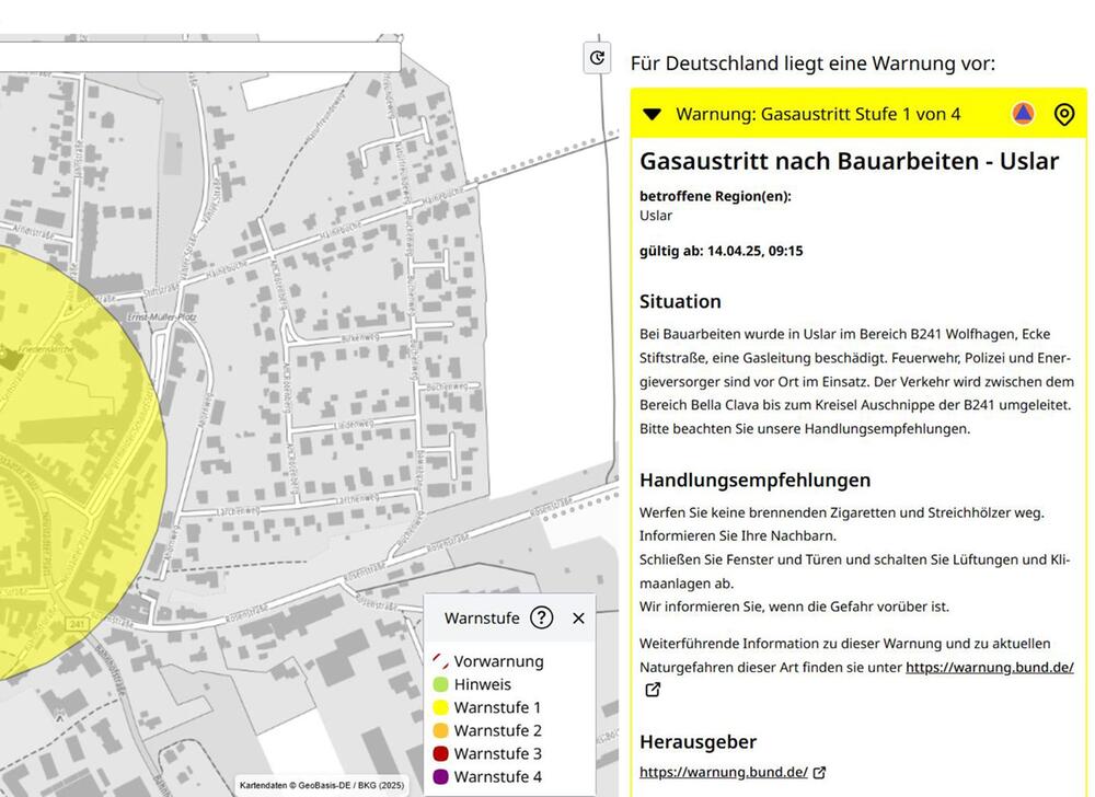 Screenshot der Webseite "Naturgefahrenportal.de"