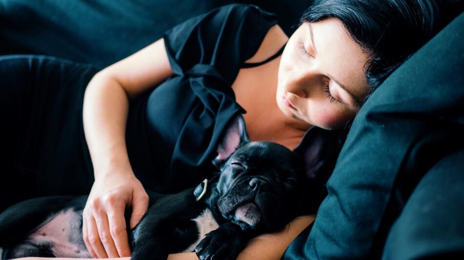 Für die Frau ist ihr Hund eine emotionale Stütze.