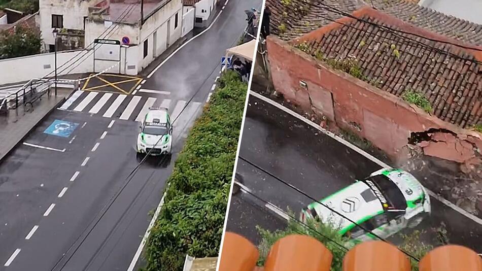 In Haus gekracht: Fahrer bringt bei Rallye in Teneriffa Dach zum Einsturz