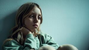 Mädchen, das allein und traurig an einer Wand lehnt. 