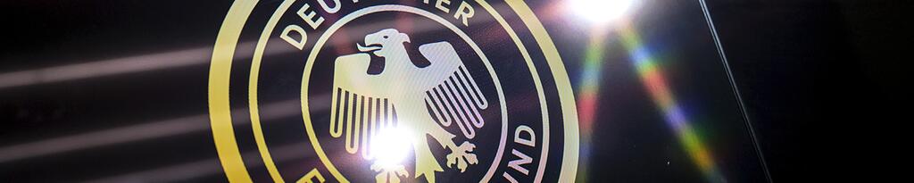 Das Logo des Deutschen Fußball-Bunds am 20. Januar 2023 in Frankfurt am Main