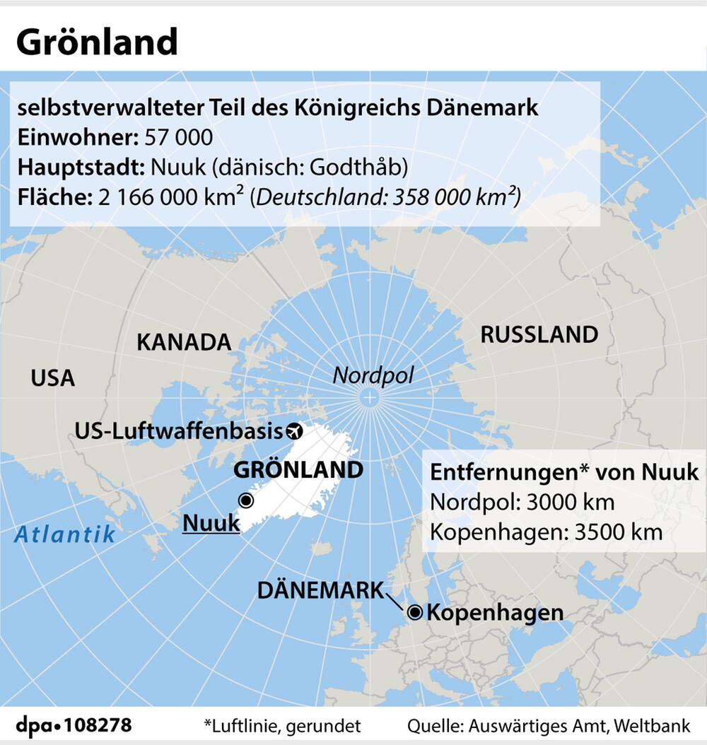 Grafik-Karte: "Verortung von Grönland und Länderinfos"