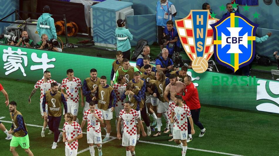 Kroatiens Nationalelf feiert den WM-Viertelfinalsieg über Brasilien nach Elfmeterschießen