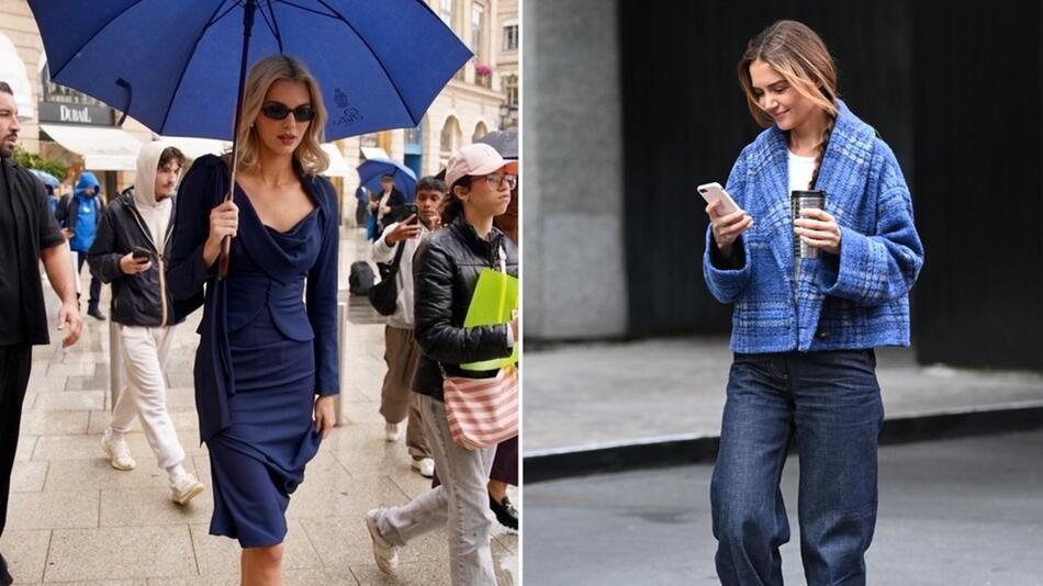 Kendall Jenner (links) in einem Kostüm in Navy Blau, während Katie Holmes (rechts) auf Navy Lite ...