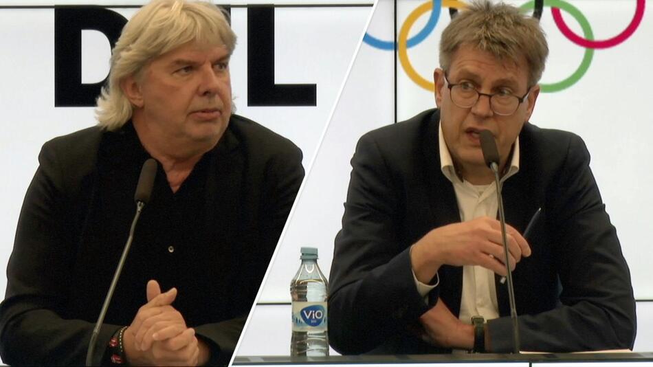 DFB-Vizepräsident Ronny Zimmermann und DOSB-Präsident Thomas Weikert während einer Pressekonferenz