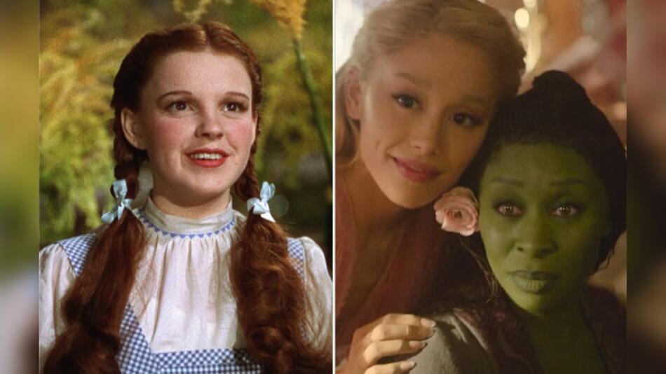 Judy Garland (l.) in "Der Zauberer von Oz", Ariana Grande als Glinda und Cynthia Erivo als ...