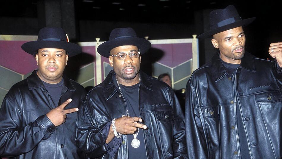 Die US-amerikanische Hip-Hop-Band Run-DMC: Run, Jam Master Jay und DMC (v.l.n.r.).