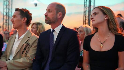 Benedict Cumberbatch (li.), Prinz William und Emma Watson in London.