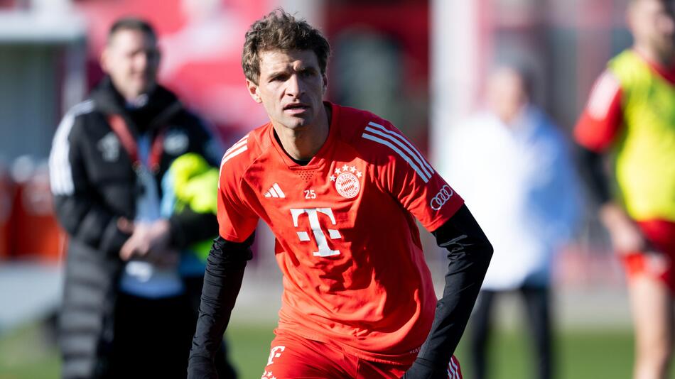 Bayern Münchens Thomas Müller im Training an der Säbener Straße