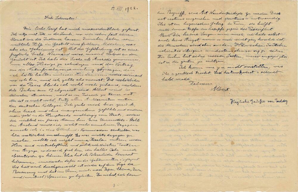 Brief von Albert Einstein in Jerusalem versteigert