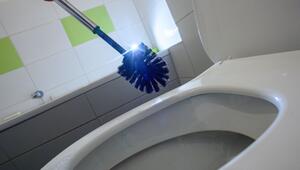 Eine glänzende Klobürste über einer Toilettenschüssel