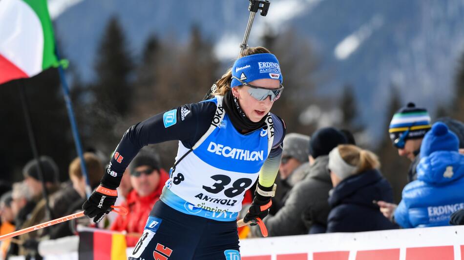 Biathletin Franziska Preuß am 21. Januar 2023 im Rahmen des Weltcups in Antholz