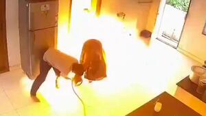Frau kämpft mit offener Gasflasche – Küche verwandelt sich in Feuerball