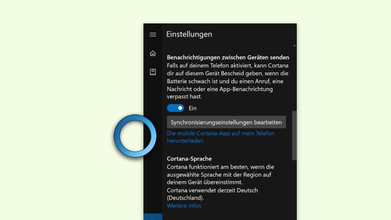 Einstellungen der Cortana-App