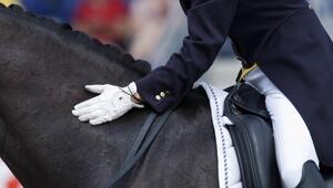 Reiter klopft den Hals des Pferdes