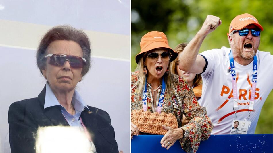 Prinzessin Anne (li.) und Königin Máxima mit ihrem Ehemann bei den Olympischen Spielen in Paris.