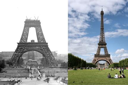 Sehenswürdigkeiten, Zeitreise, früher, Eiffelturm, Freiheitsstatue, Bauwerke, berühmt, Highlight