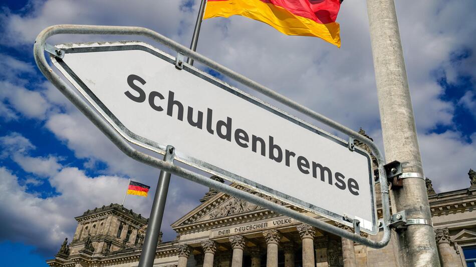 Schild mit Schuldenbremse