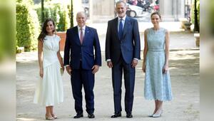 Doppelauftritt in Madrid, von links: Königin Letizia, Fürst Albert II., König Felipe VI. und ...