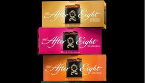 Vier After Eight Sorten sind übereinander gestapelt.