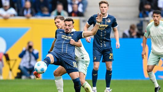 Hoffenheims Mergim Berisha im Zweikampf mit dem Bremer Niklas Stark