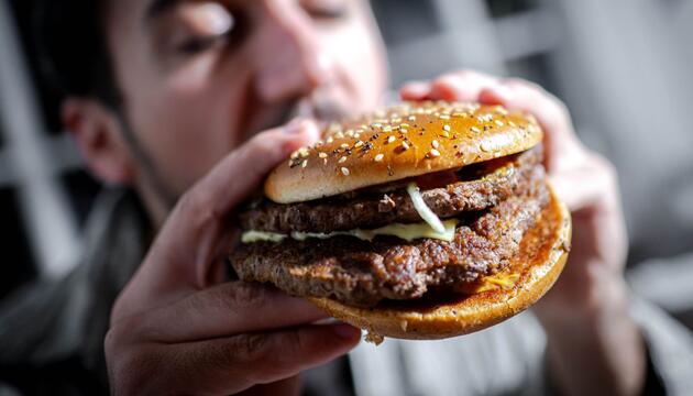 Mann beißt in einen Burger