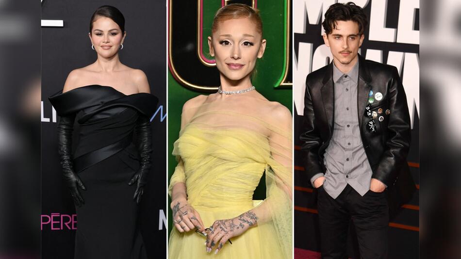 Selena Gomez, Ariana Grande und Timothée Chalamet (v.l.) zählen zu den Nominierten der Golden ...