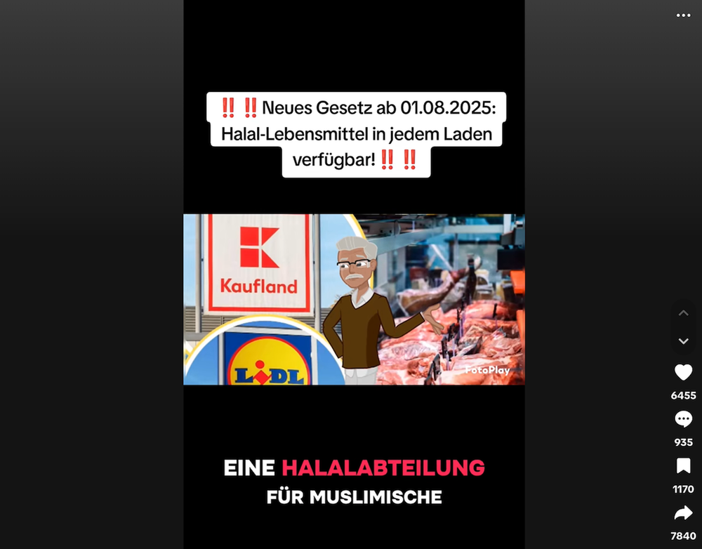 Tiktok-Screenshot, der suggeriert, dass jeder Supermarkt Halal-Lebensmittel verkaufen muss
