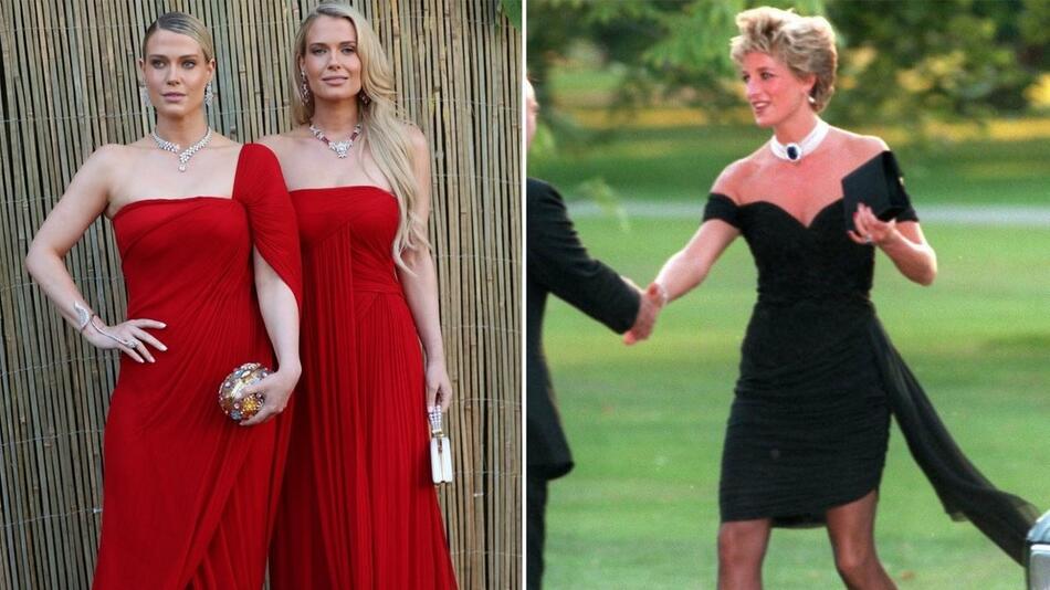 Lady Amelia und Lady Eliza Spencer in Bright Red auf der Sommerparty der Serpentine Gallery in London.