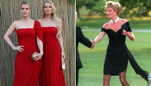 Lady Amelia und Lady Eliza Spencer in Knallrot bei der Serpentine Gallery Summer Party in London.
