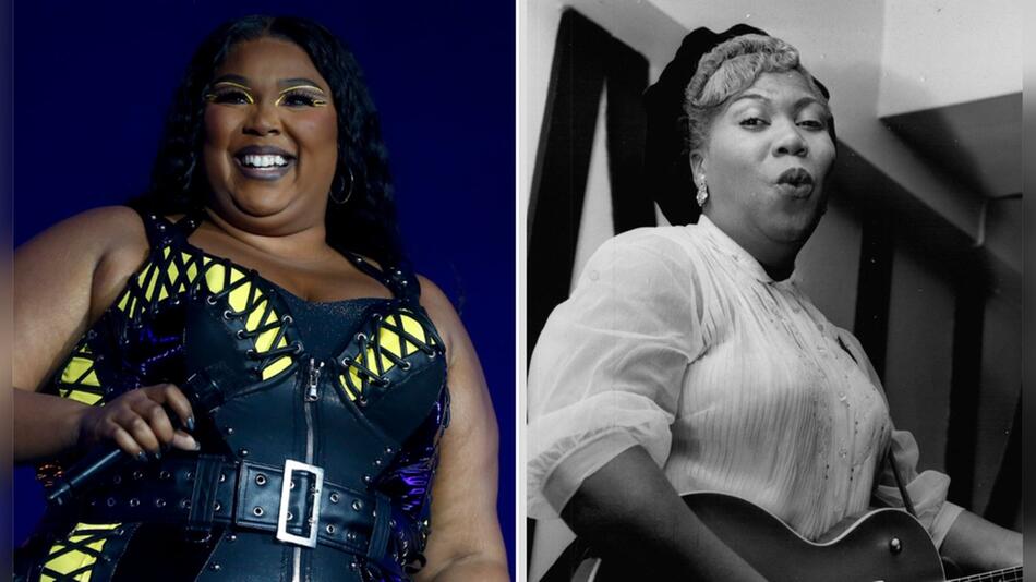 Lizzo (li.) verwandelt sich für "Rosetta" in die 1973 verstorbene Sister Rosetta Tharpe.
