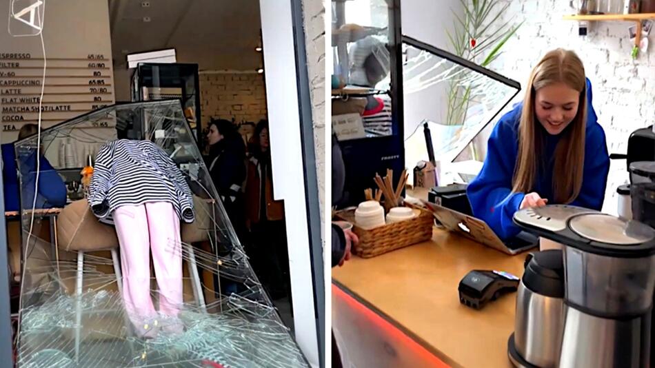 Eine russische Rakete zerstört Teile eines Cafés in Kiew