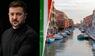 Bildkombo:  Präsident Wolodymyr Selenskyj und Insel Murano