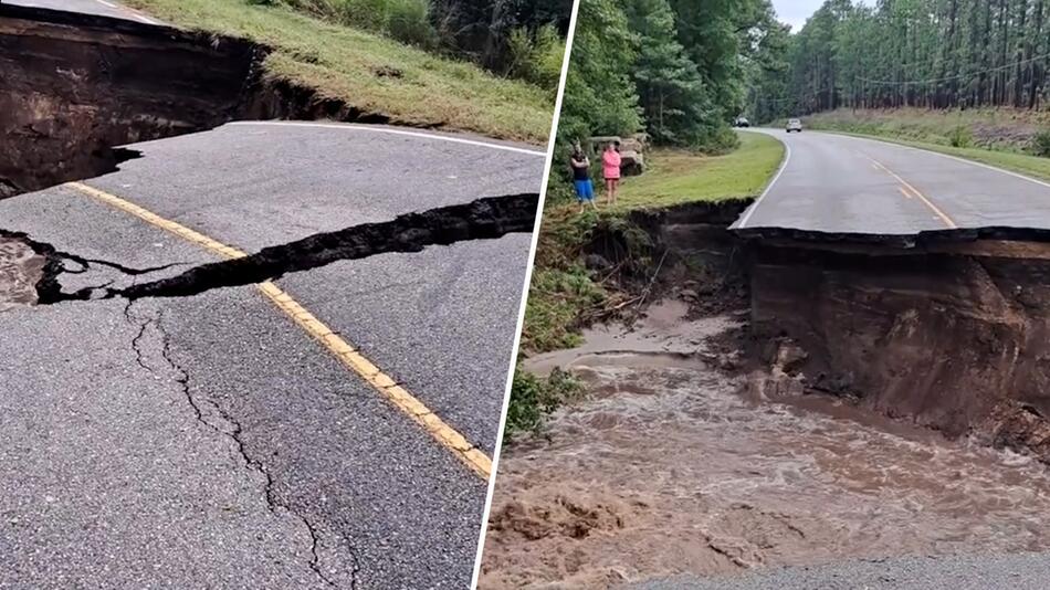 USA: Fluten reißen Landstraße in ihrer kompletten Breite weg