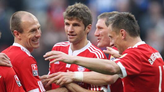 April 2010: Arjen Robben, Thomas Müller, Bastian Schweinsteiger und Ivica Olic.