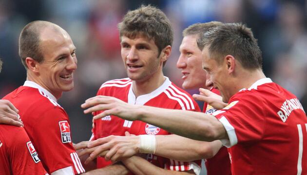 April 2010: Arjen Robben, Thomas Müller, Bastian Schweinsteiger und Ivica Olic.