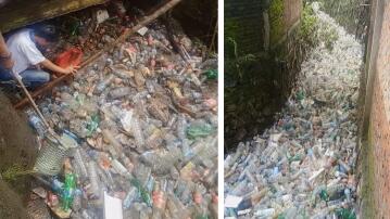 Manado, Indonesien, Kanal, Plastikflaschen, Plastikmüll