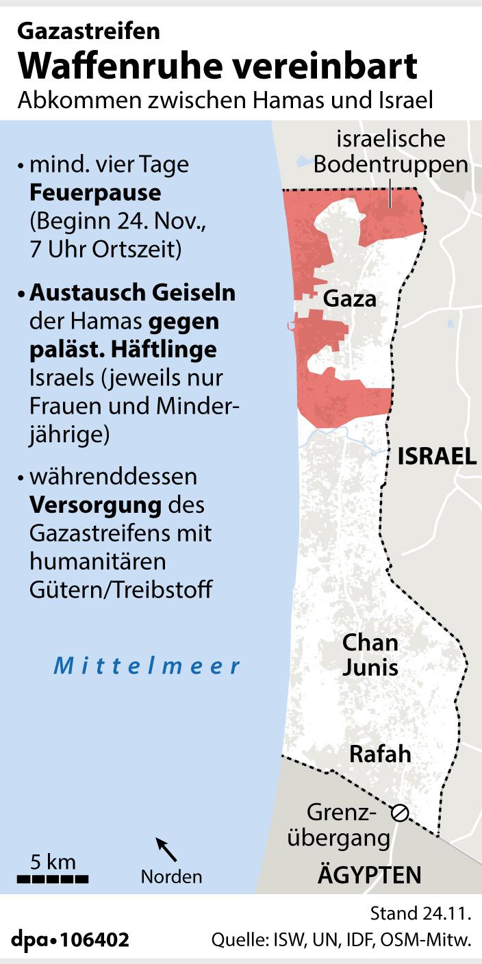 "Gaza-Karte u. wichtigste Punkte der Waffenstillstandsvereinbarung"