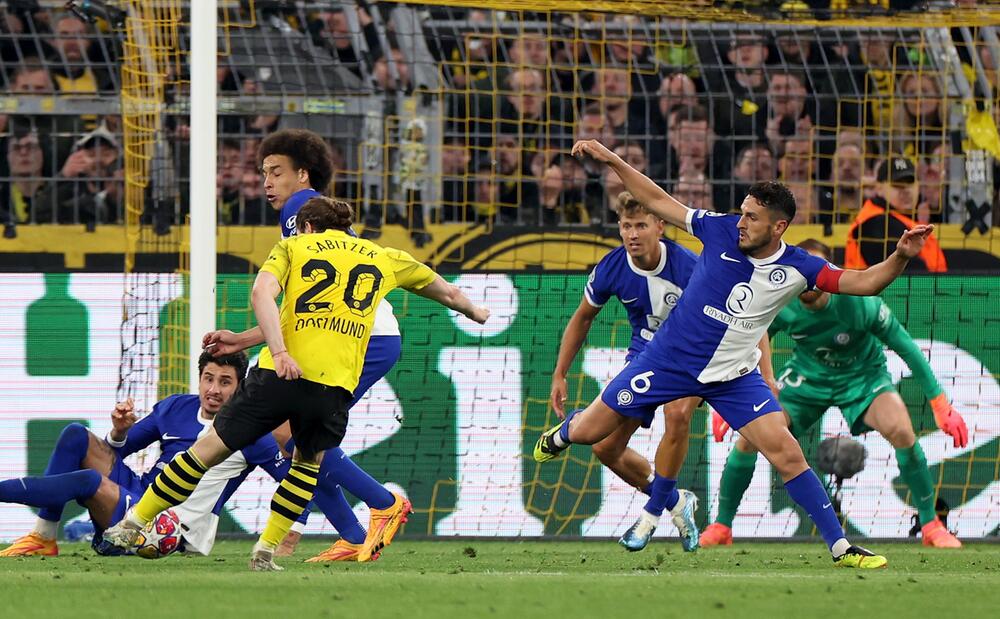 Marcel Sabitzer trifft für Borussia Dortmund zum 4:2-Endstand gegen Atletico Madrid
