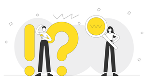 Grafische Darstellung, die einen Leser zeigt, der Fragen hat, eine Lupe, die Transparenz illustriert