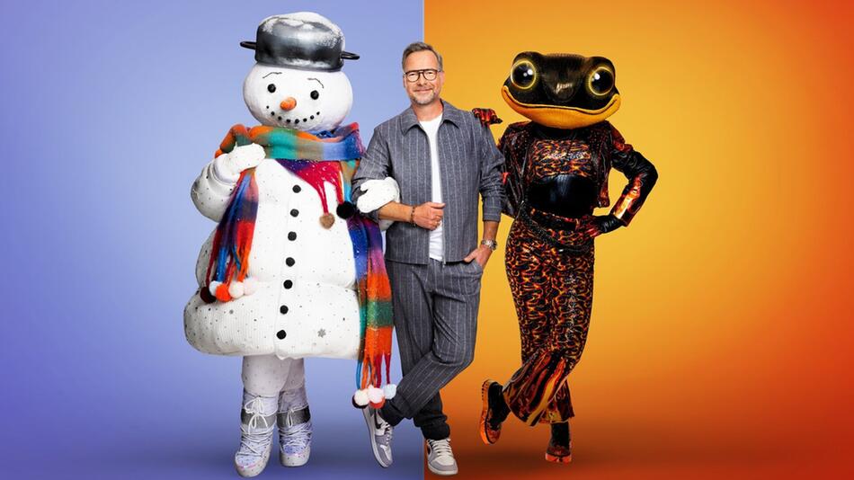 Der Schneemann und der Feuersalamander wollen "The Masked Singer", präsentiert von Matthias ...