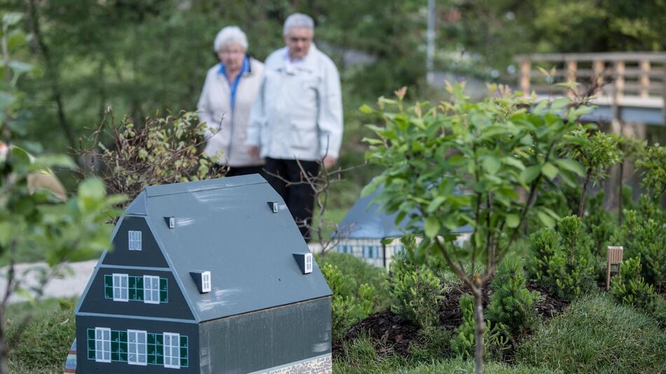 Senioren gehen im Grünen spazieren