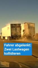 Fahrer kurz abgelenkt: Zwei Lastwagen kollidieren