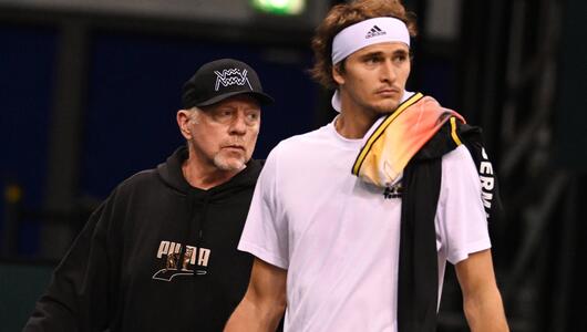 Boris Becker (links) und Alexander Zverev (rechts) im Februar 2023 in Trier.