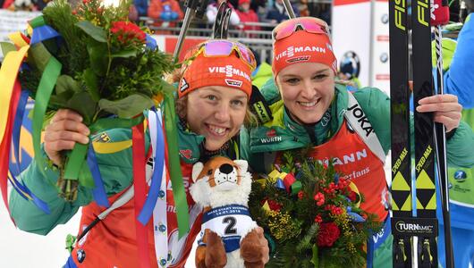 Laura Dahlmeier und Denise Herrmann 2018 in Ruhpolding.