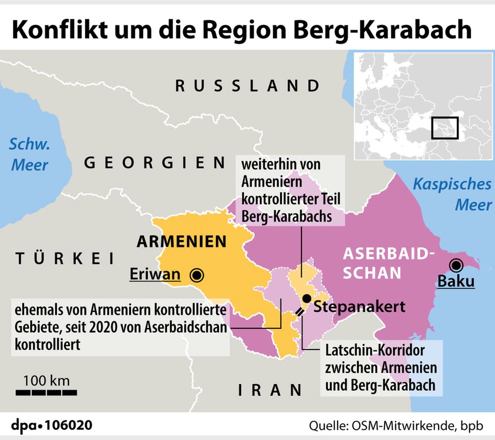 Karte von Aserbaidschan und Armenien