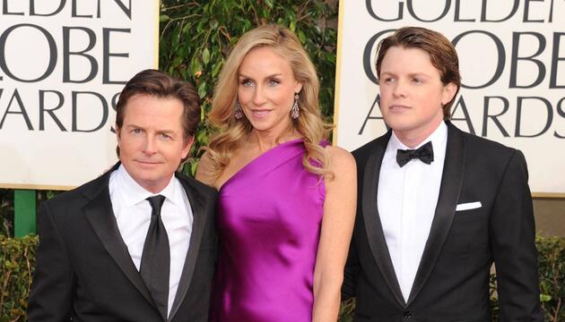 Michael J. Fox mit Ehefrau Tracy und Sohn Sam im Jahr 2013.