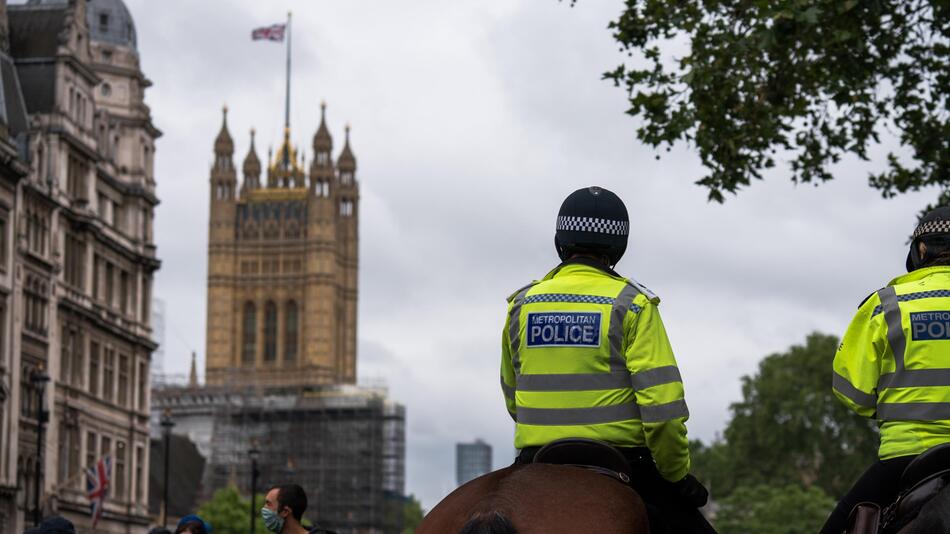 Hund beißt in Pferd der Polizei London.